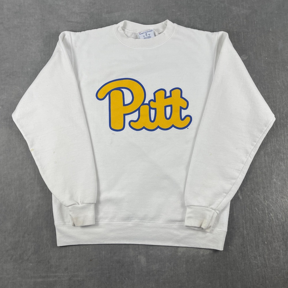 Pitt Panthers Men Medium White Sweatshirt Champion Graphic Pullover Crewneck